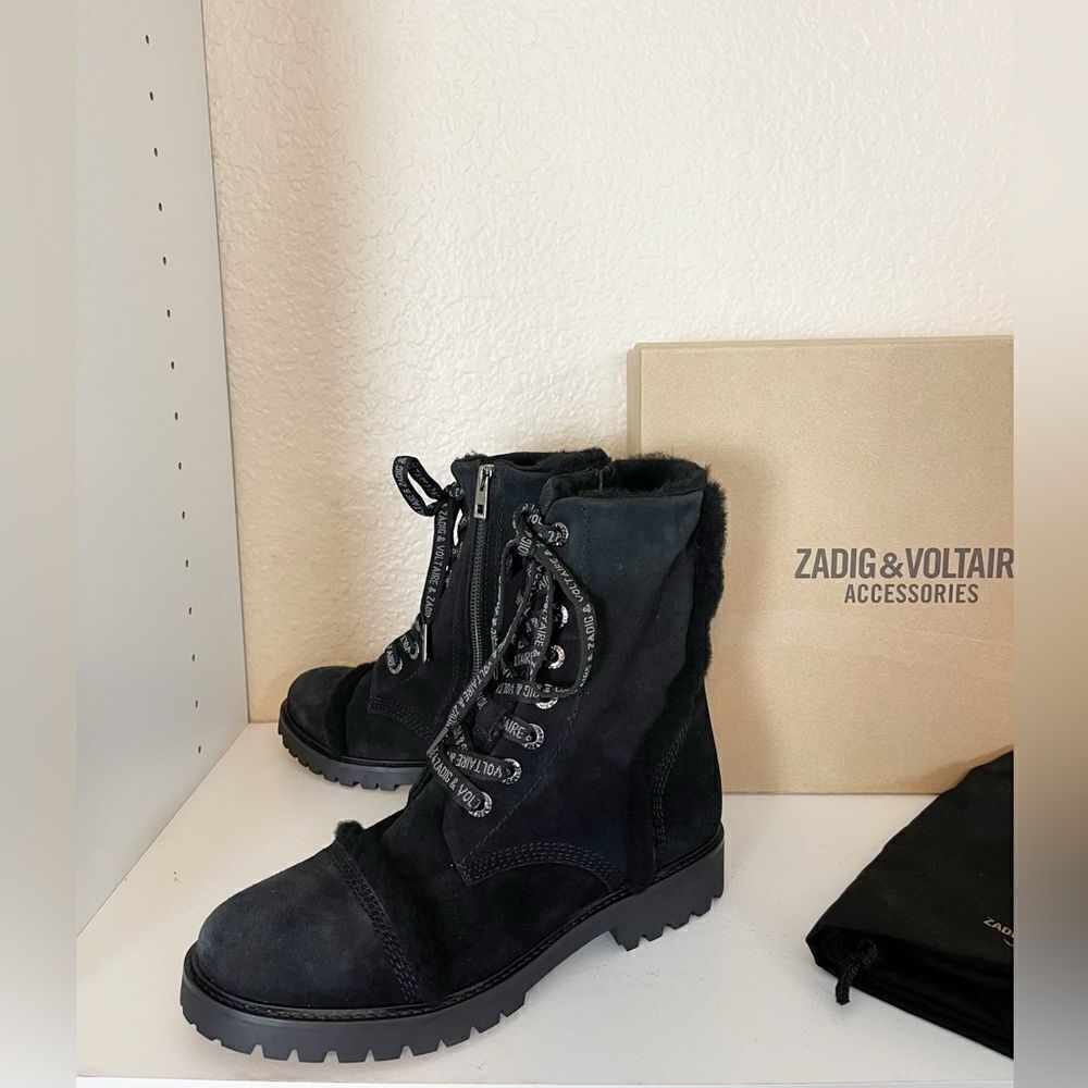 Zadig & Voltaire boots Joe black suede shearling combat boots new with box 40/9 - Picture 8 of 17